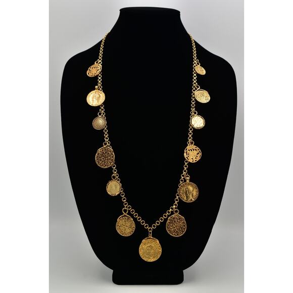 YSL Vintage Byzantine Coin Charm Necklace Antiqued Gold Ancient Signed BinBN - Picture 1 of 16